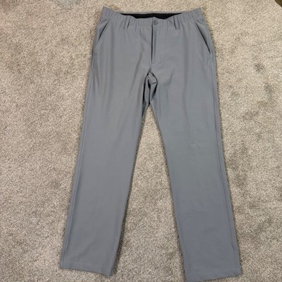 Under Armour Tech Golf Pants 36/34 Gray Flat Front Performance Trousers UA Logo
