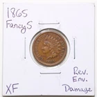 1865 Fancy 5 1C Indian Head Cent with XF Detail Rev. Enviormental Damage #RK014