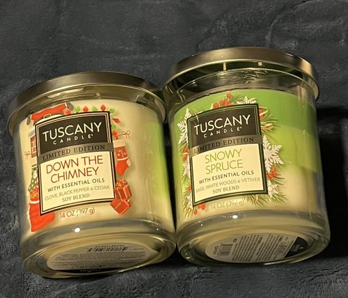 Tuscany Candle 14oz Snowy Spruce /down The Chimney 2-Pack Christmas - Picture 6 of 7