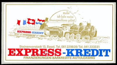 Werbe Aufkleber - Express Kredit Basel Eisenbahn - 14x8cm - Vintage Reklame 80er