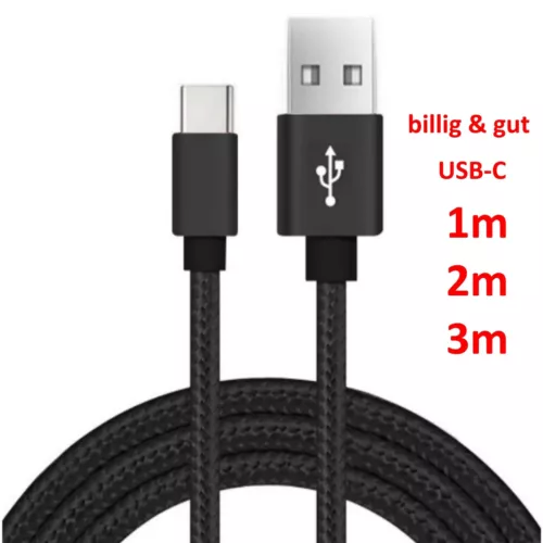 Ladekabel USB C Schnell Handy Datenkabel 1m 2m 3m Samsung Huawei billig und gut