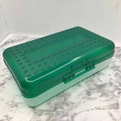 Vtg Spacemaker Green Pencil Box Plastic Storage Case 90s 8.5 “LX