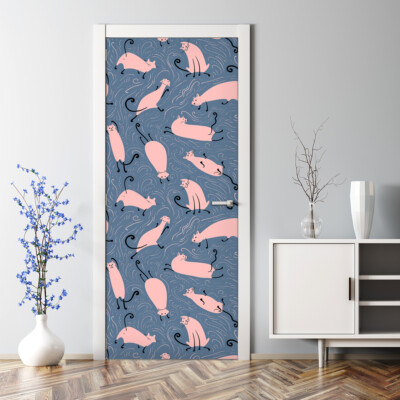 Bubble Free Door sticker self-adhesive Doodle coon cats Cute for kids room decor