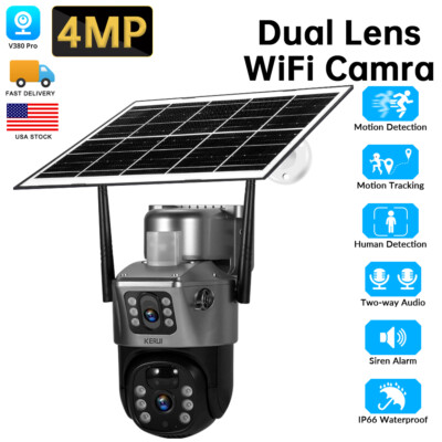 Dual Lens HD 4MP WiFi IP Camera Wireless Outdoor CCTV PTZ Home Security IR Cam