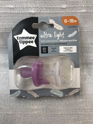 Tommee Tippee Ultra Light Ortho Pacifier Binky Soother Purple White Unisex 6-18M