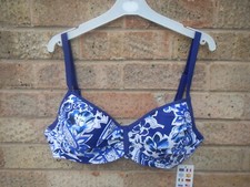 LADIES TIE BACK BIKINI TOP , BLUE/WHITE , PADDED NWT CHRISTINE BRAND