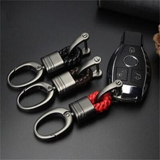 Red Leather Braided Keychain Strap Metal Car Key Chain Keyring Accessories