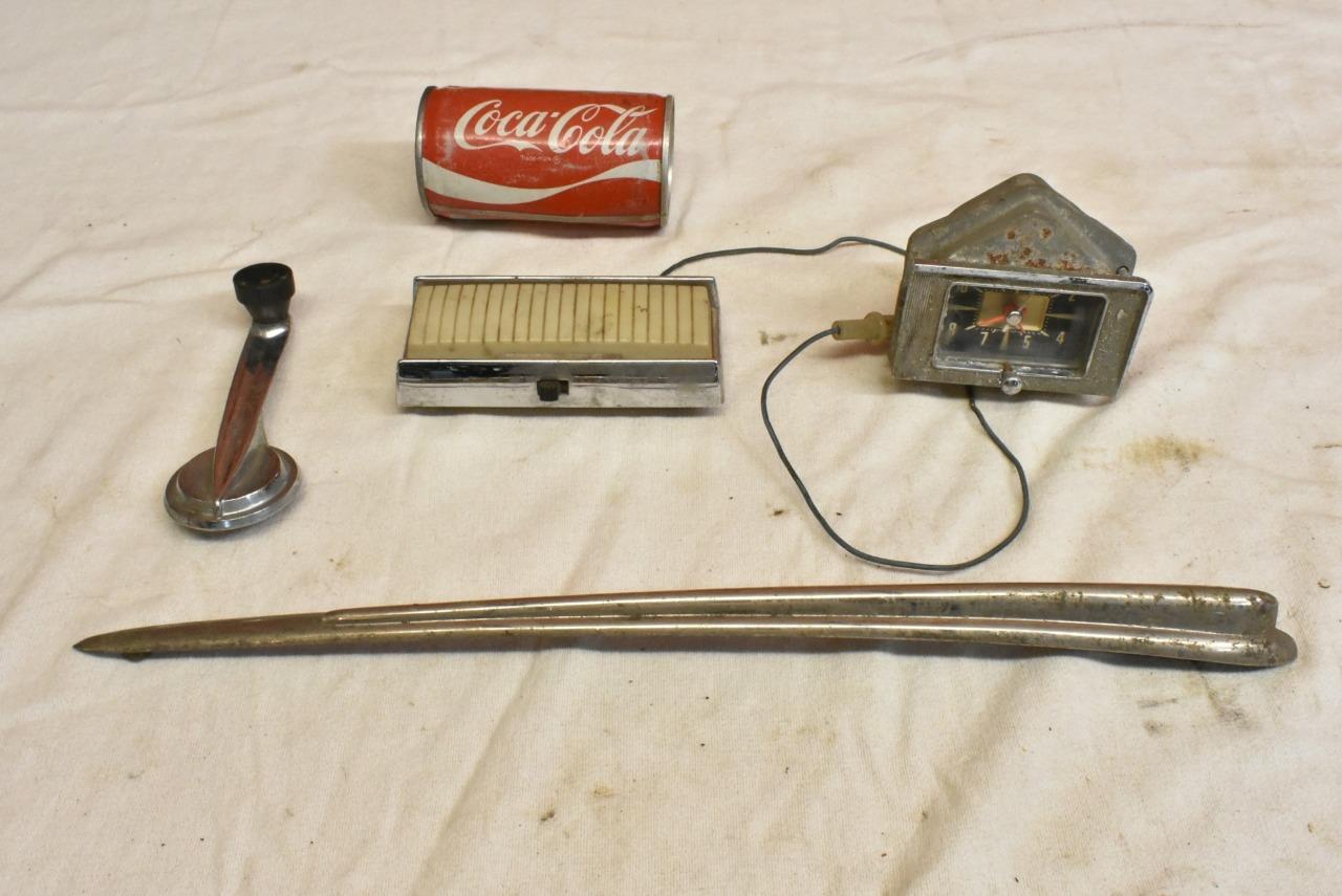 Vintage 1940s Car Parts Window Crank Westclox Dash Clock Ford 29A16188 Hood Trim