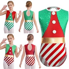 US Girls Ballet Dance Figure Skating Leotard Sequins Gymnastic Leotard Christmas