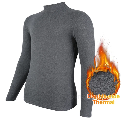 Men Long Sleeve Thermal Tops Pullover Underwear Tees Double-side Fleece T-Shirt - Picture 15 of 15