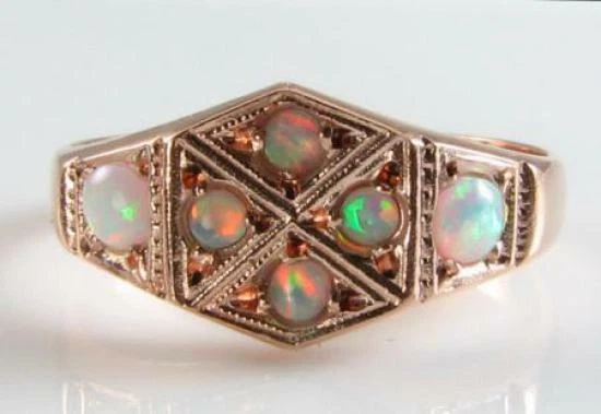 9K 9CT Anillo Cluster Ópalo Rosa Oro Rosa Estilo Art Déco INS T 1/2