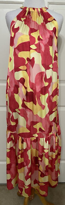 NWT Ming Wang size S red yellow pink sleeveless halter maxi dress women's $270