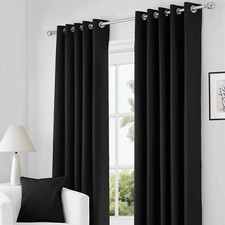 Eyelet Ring Top Thermal Blackout Curtains Pair Ready made with 2 FREE  Tie Back