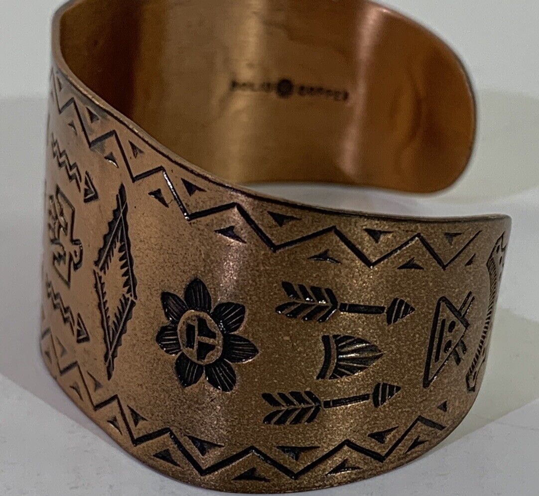 Solid Copper Bracelet Native American Stamped Thu… - image 3