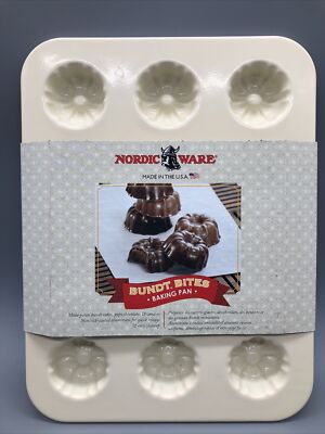 Nordic Ware Bundt Bites Baking Pan 12 Bite Capacity Aluminum Creme Red USA