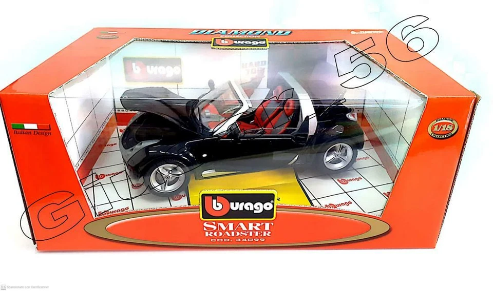 Smart Roadster 1/18 Nera - Burago 34099 - Serie Made in Italy 1:18 - Nuovo ( - Immagine 2 di 4