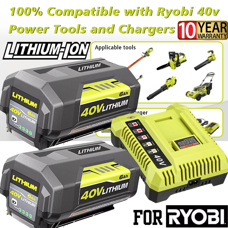 2-Pack Ryobi 40V 4.0Ah Battery & Charger Combo OP406VNM OP40602 with LED Indicator