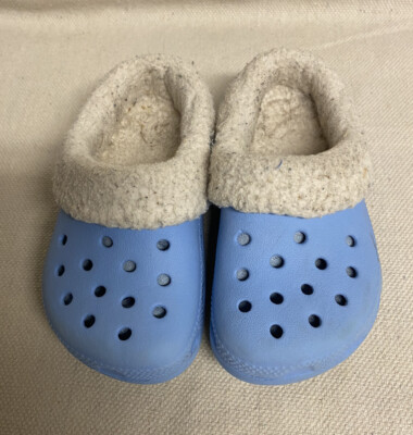 Toddler Blue Fleece Lined CROCS Clogs Size 7C EUC Warm Fuzzy Kids Slides  Girls