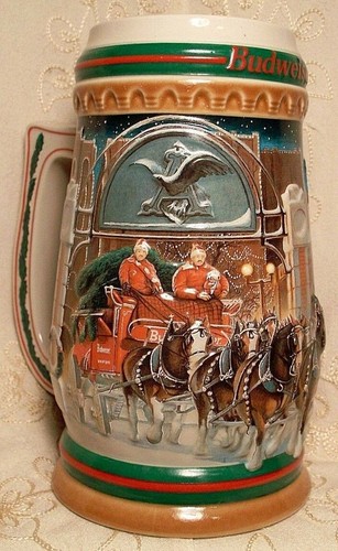 Vintage 1997 Budweiser Beer Stein Mug HOME FOR THE HOLIDAYS CS313 Horses - Picture 9 of 12