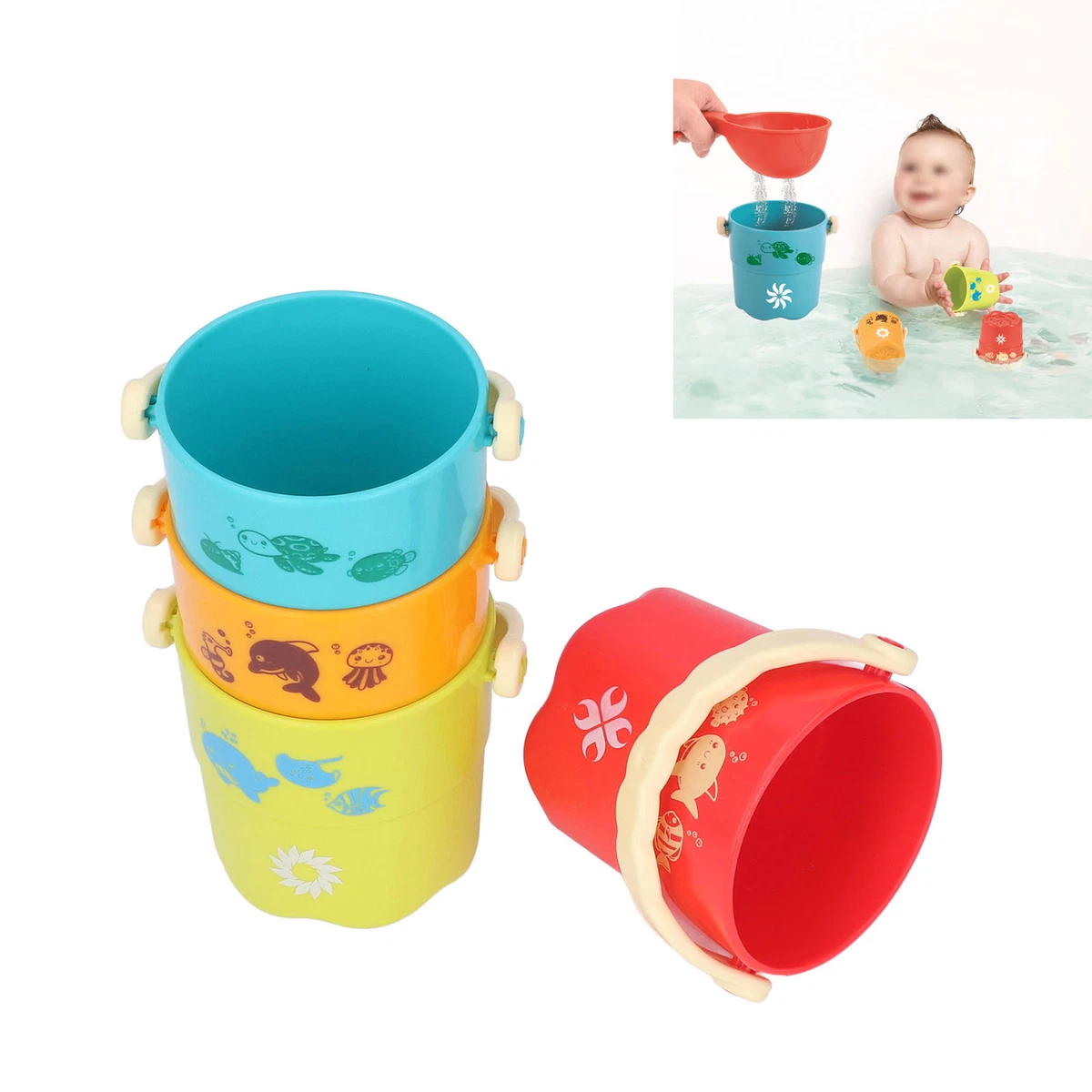 Baby Bath Stacking Bucket Toy Infant Plastic Funny Colorful