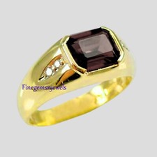Natural Smoky Quartz  CZ Gemstones with 925 Sterling Silver Gold Plated Ring 2