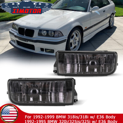 Smoke Lens For 92-99 BMW E36 318is 320i Pair Bumper Fog Light Lamp Replacement