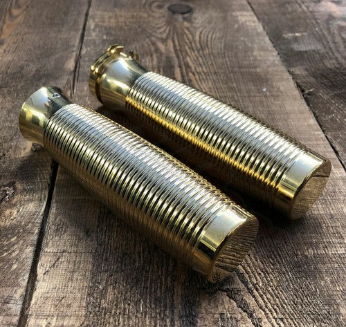 Bobber Chopper Custom Solid Brass Handlebar Throttle Grips 1" Ribbed Grooved - Picture 4 of 5