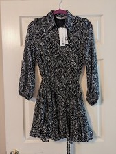 ZARA Woman Black/White Semi-sheer Printed Short Shirt Dress 4786/271 XS BNWT
