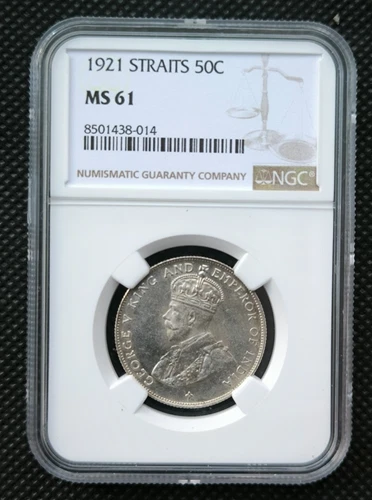 1921 Straits Settlements 50c  King George V Silver  (can't ship toUSA)  NGC MS61