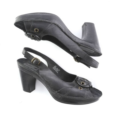 #ad Indigo by Clarks Black Leather Peep Toe Slingback Pumps Heels Shoes Womens 7 M $8.98