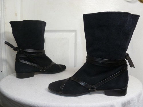 SARTORE WOMEN’S BLACK SUEDE/LEATHER WRAP STRAP FASHION ANKLE BOOTS 6½ - Picture 2 of 10