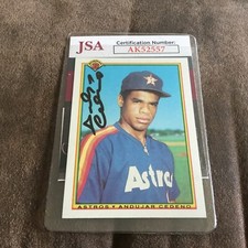 Autographed 1990 Bowman Andujar Cedeno rookie. DEC    JSA Cert.