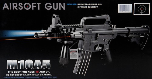 WELL 230 FPS M16 RIS CQB Spring Airsoft Rifle w/ Laser, Flashlight & Grip M16A5 - Picture 4 of 4