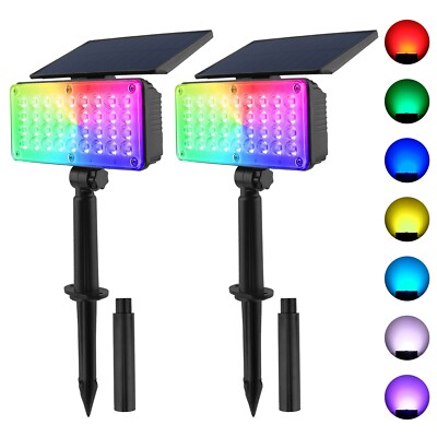 2Pack Solar 36-LED RGB Color Changing Spotlight Outdoor Garden Yard Pathway Lamp