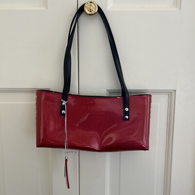 Beijo 'Uptown' Red/Black Faux Patent Leather Purse London Paris