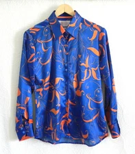 Poggio Tecido Exclusivo Button Down Shirt Long Sleeve Blue/Orange Size 42