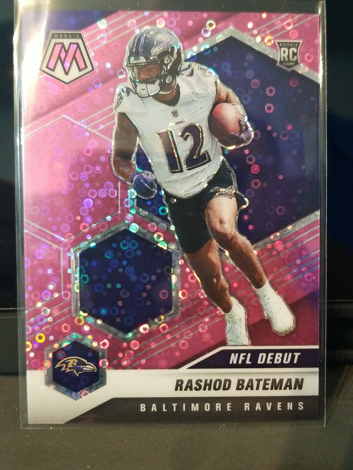 RASHOD BATEMAN 2021 MOSAIC PINK DISCO NFL DEBUT SP 12/20 RAVENS JERSEY MATCH