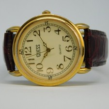GUESS 1990 Genuine Leather Quartz Analog Unisex Watch New Battery