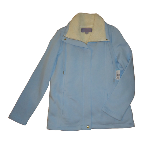 Laura Scott Medium Blue Jacket Sherpa Lined Full Zip Mock Neck Coat Pockets NWT - Picture 16 of 24