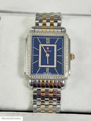 NEW Michele Deco II Navy Blue Silver & Gold Two Tone Diamond  display picture 1