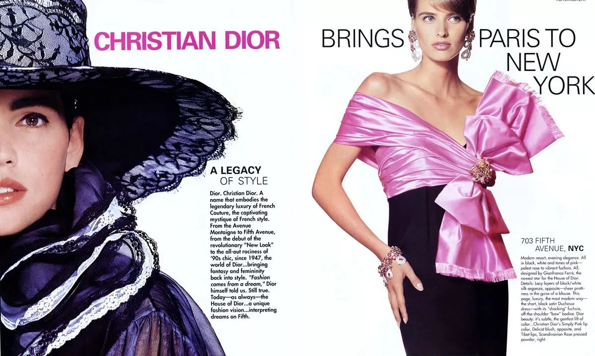 PUBLICITÉ MAGAZINE 9 pages Christian Dior Cathy Fedoruk mode 1990