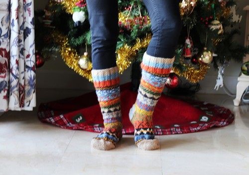 Orange and Green Multi color Warm Woolen Knee High Socks - Picture 3 of 4