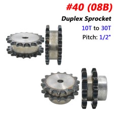 Pitch 1/2" Duplex Chain Sprockets 10T - 30T for 40 08B Roller Chain C45 Steel
