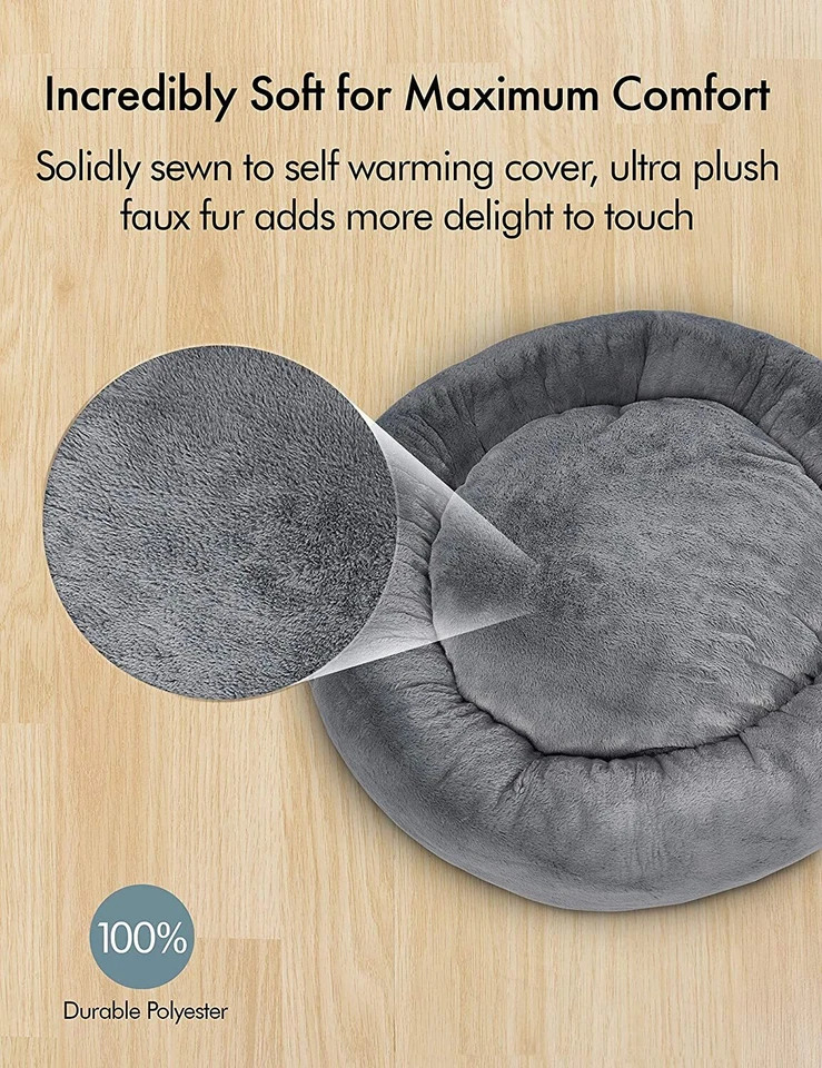 Dog Cat Bed Memory Foam QUALITY Orthopedic Plush Donut Crate Mattress 23" Small - Image 2 of 4