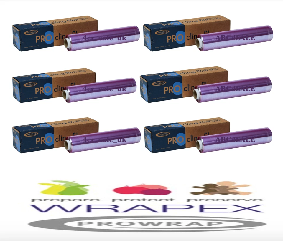 PROWRAP CLING FILM CATERING SIZE PLASTIC WRAP KITCHEN 300mm x300M Cutter ( PACK OF 6 )