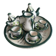 12 Miniature Tea Set Coffee Cup Jar Ceramic Dollhouse Collectible Green Plate