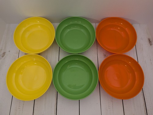 Set 6 Vintage Tupperware Müslischüsseln #155 OHNE DECKEL 6" gelb grün orange - Bild 2 von 6