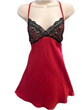 LINEA Donatella BabyDoll Red Liquid Satin Nightie Black Lace Top X-Strap Back XL
