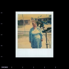 Old Polaroid Photo WOMAN STANDING BY TOW TRUCK