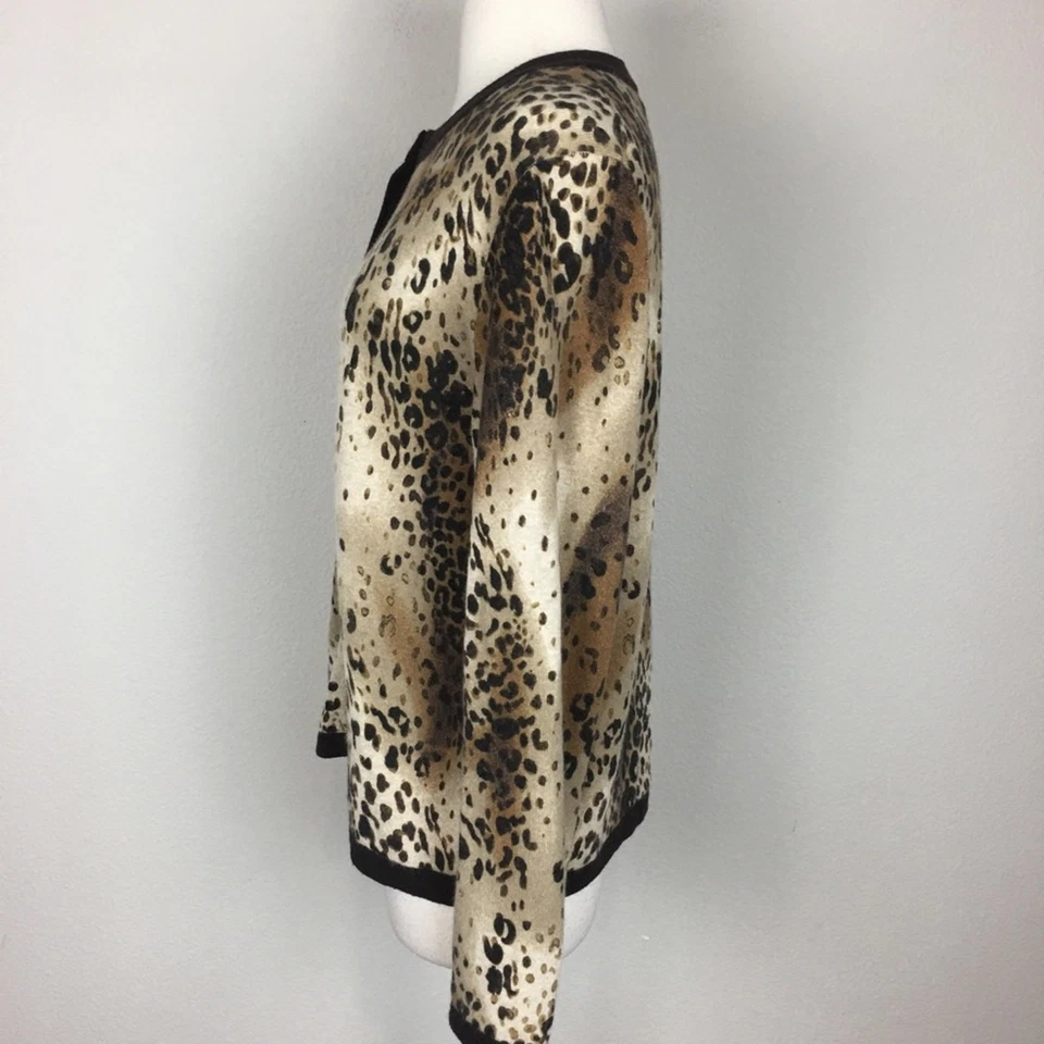 Investments Brown Black Cashmere Leopard Cardigan Large - Image 4 of 4